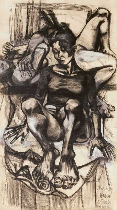 夏俊娜 1993年作 木炭人物画